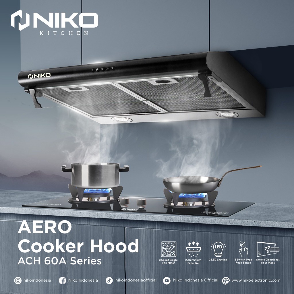 NIKO COOKER HOOD AERO ACH 60A SERIES PENGHISAP ASAP DAPUR / EXHAUST ALAT PEMBUANG UDARA PENGHISAP