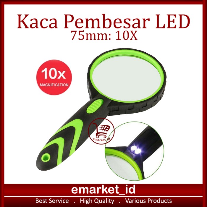 

ATKJaya- Kaca Pembesar 2 LED 10X 75mm AG27 / Lup Lensa Lampu Magnifier Handheld
