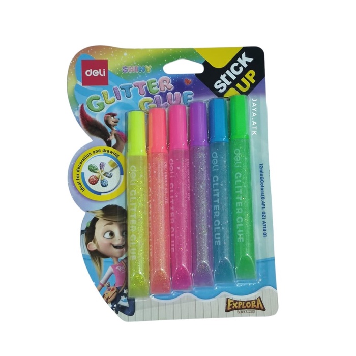 

ATKJaya- LEM GLITER 6 WARNA DELI GLITTER GLUE 6X12 ML A713 WASHABLE BISA CUCI
