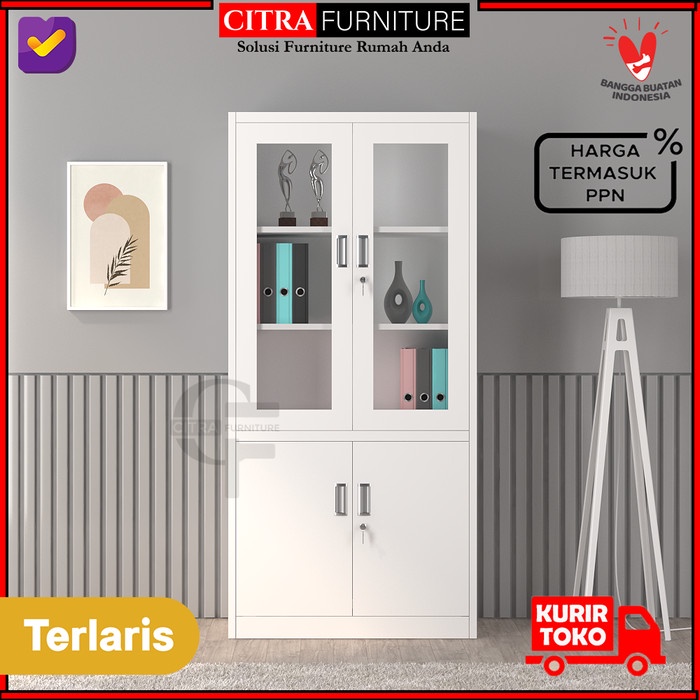 

ATKJaya- SHUMO Super White Lemari Arsip Besi 2 Pintu Swing 1/2 kaca