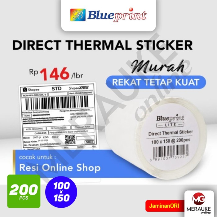 

ATKJaya- BLUEPRINT Direct Thermal Sticker / Kertas Print Resi 100mm x 150mm
