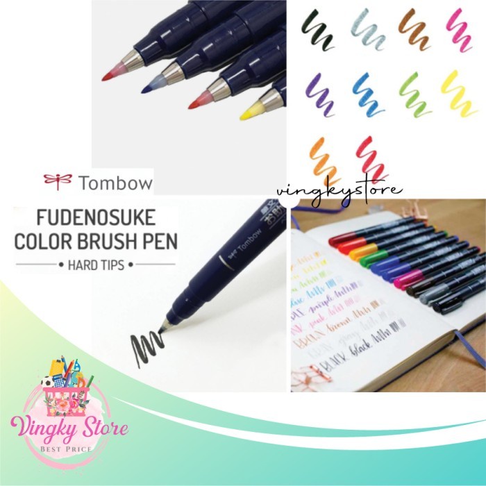 

FUDENOSUKE BRUSH PEN TOMBOW SET - HARD TIP ( 10 COLOURS)