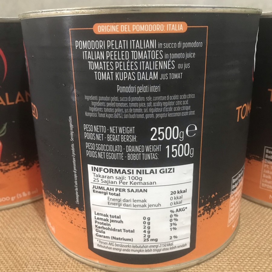 

CIAO ITALIAN PEELED TOMATOES 2500 GR / WHOLE PEELED TOMATO/TOMAT KUPAS
