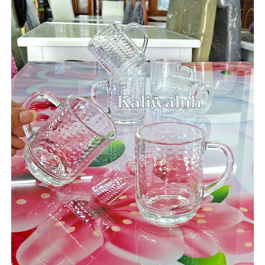 Gelas kopi kaca Bening Gagang pendek isi 6 pcs D3V!!