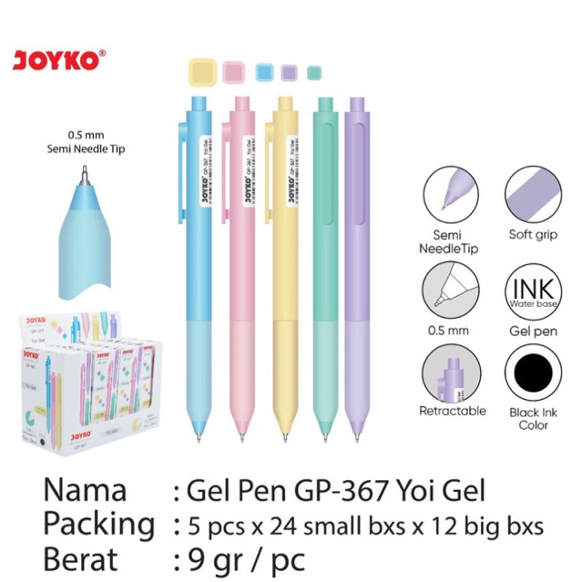 

IK! ( 1 Pack = 5 Pcs ) Retractable Pulpen Joyko Yoi Gel / Gel Pen Cetrek / Bolpen Jel GP-367 0.5mm