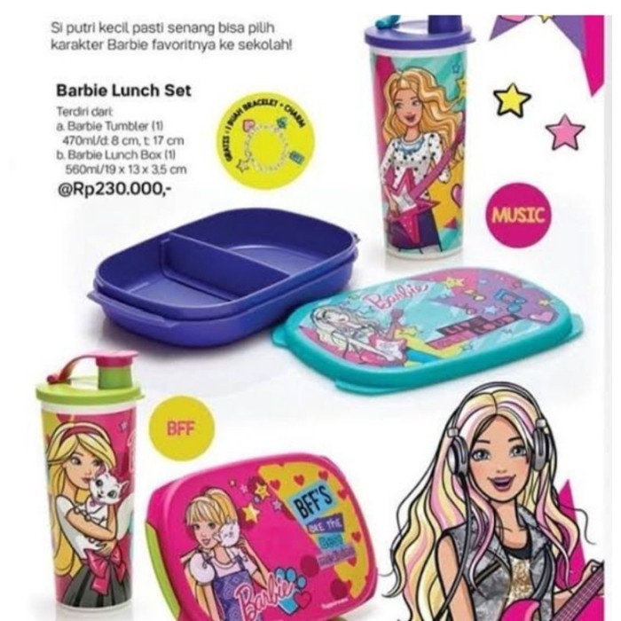 Tempat makan anak Tupperware Karakter Barbie lunch set Tupperware