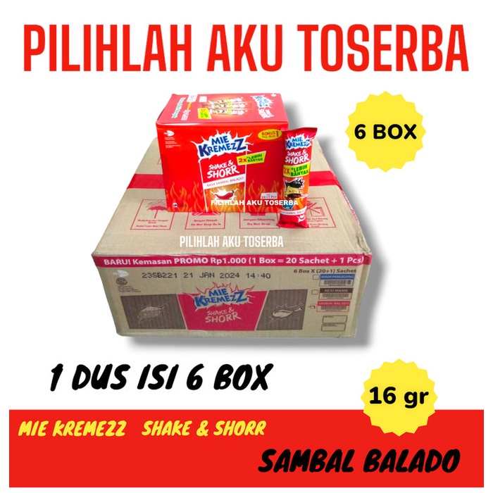 

Mie Kremezz Shake & SHORR Rasa SAMBAL BALADO BOX - ( HARGA 1 BOX )