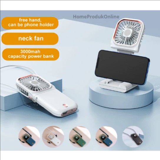 TOP JT KIPAS ANGIN LEHER KALUNG MINI POWERBANK MULTIFUNGSI 3000 MAH