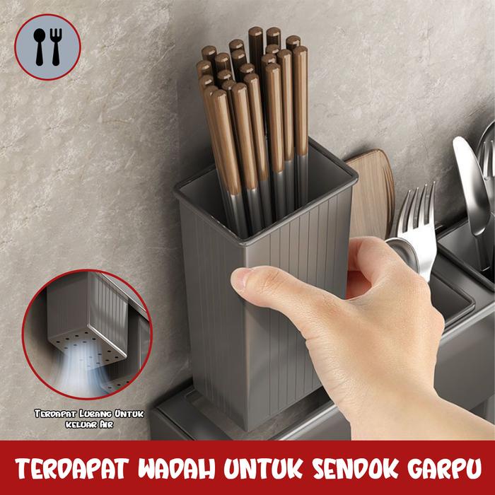 Rak Pisau Dinding Dapur Stainless Steel Multifungsi Anti Karat/RAK DAPUR TEMPEL/Rak Tempel Kitchen
