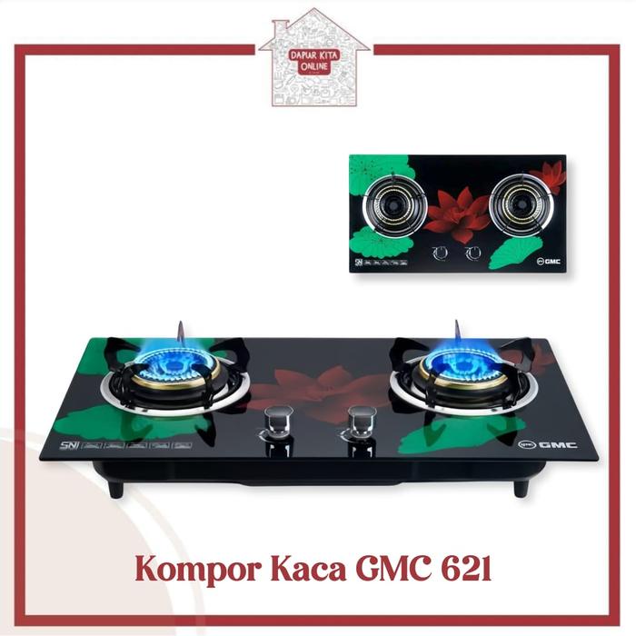 GMC Kompor Kaca 2tk /Kompor Gas 2 Tungku GMC Kaca Tempered Glass / Kompor Gas Tanam / Kompor 2