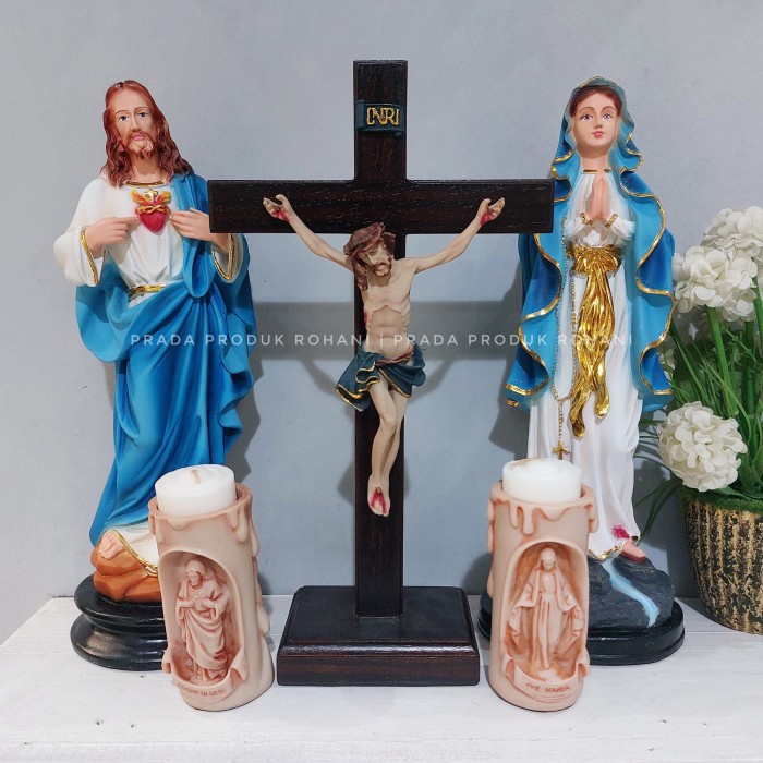 Patung Yesus Hati Kudus/ Bunda Maria Hati kudus/Salib duduk 35cm