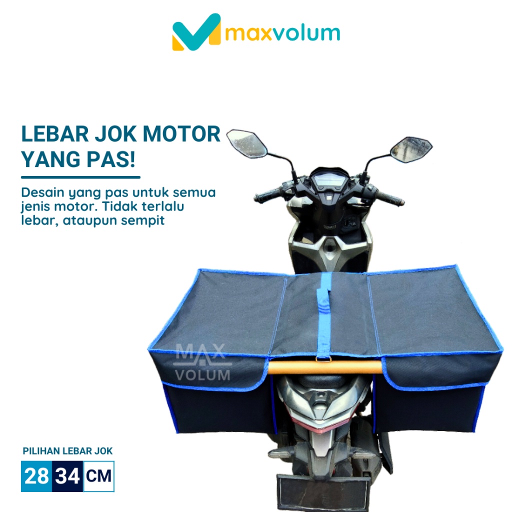 Murah  Maxvolum Tas Motor Anti Air Besar Hitam List Biru Tas Kronjot / Tas Obrok / Tas Kurir /