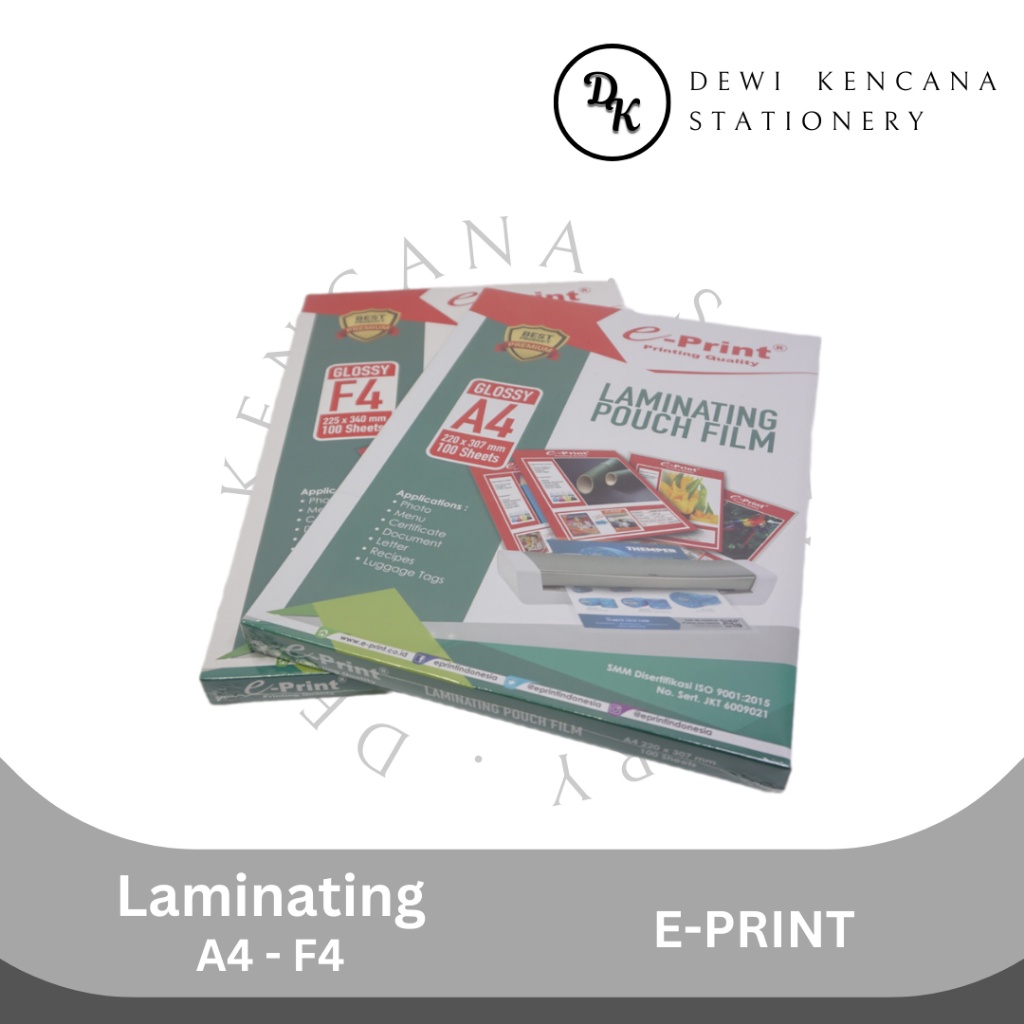 

Plastik Laminating Pouch Film Glossy E-PRINT A4 / F4 100 Lembar
