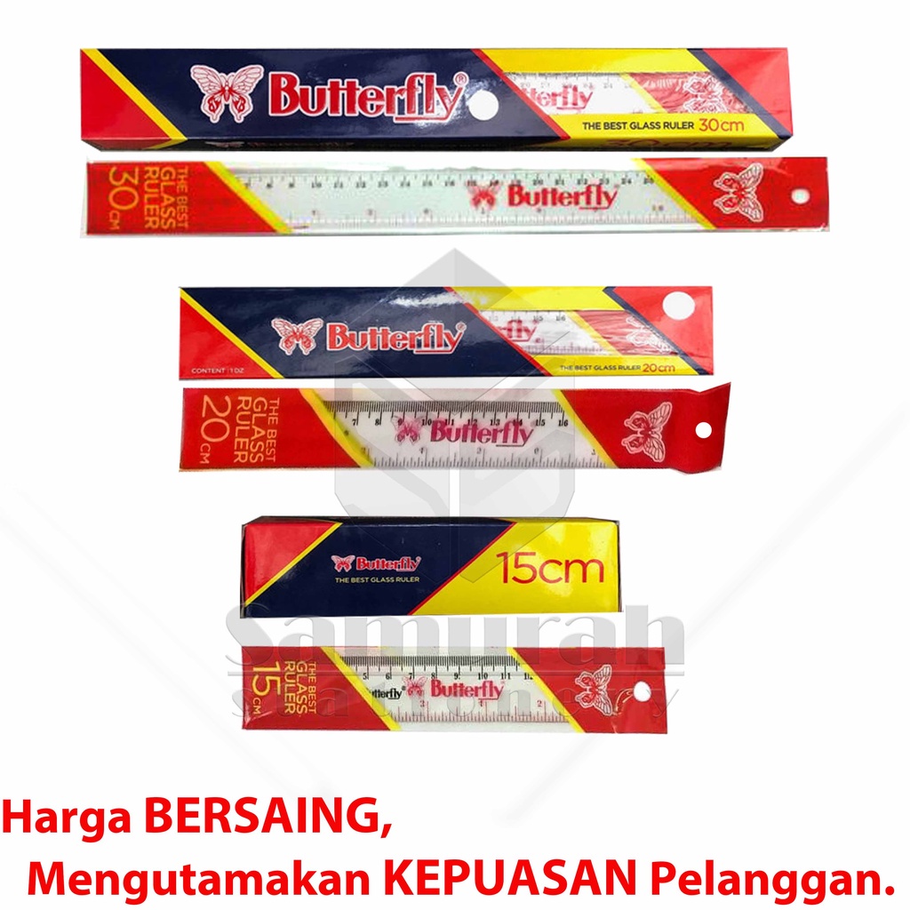 

Penggaris Plastik Buterfly 20 cm Per Lusin / Mika Glass Ruller ButterFly / Alat ukur panjang 20