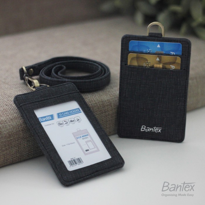 

HJK Bantex Name Tag ID Card Holder Kulit Black 8869 10 Tali lanyard