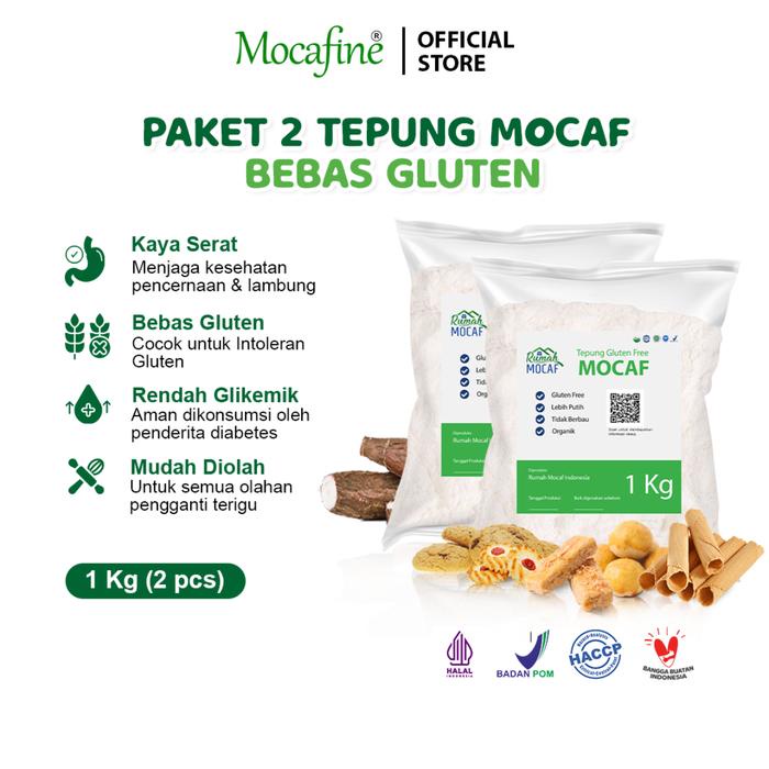 

Mocafine Paket Hemat Tepung Mocaf Gluten Free 1Kg (2Pcs) Rendah gula Organik