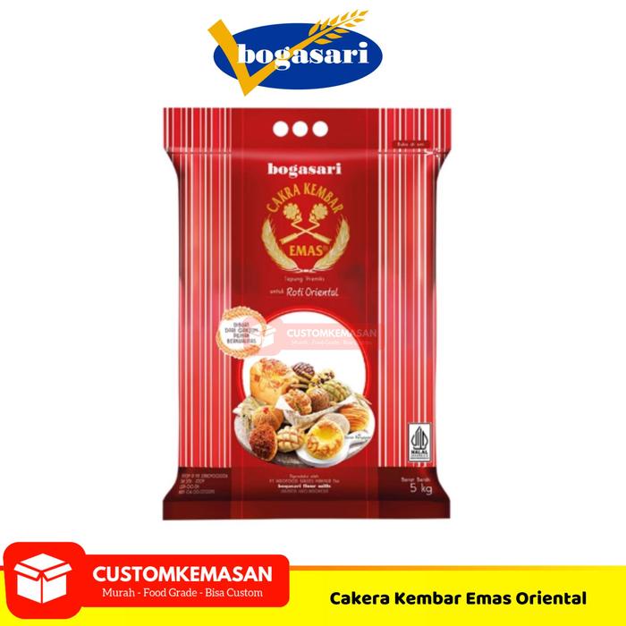 

Bogasari Cakra Kembar Emas Roti Oriental 5kg / Cakra Kembar Emas Roti Oriental / Tepung Terigu 5 kg