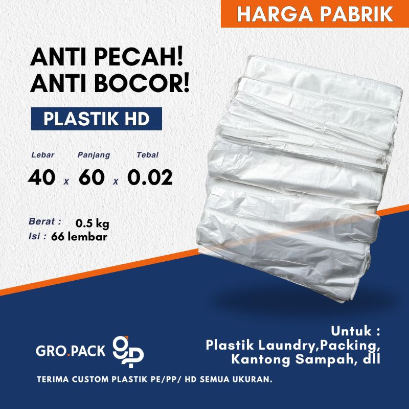 UM1 Gro Pack - Plastik Laundry HD / Plastik Pembungkus / Plastik HD 45x60x0.02 Pabrik