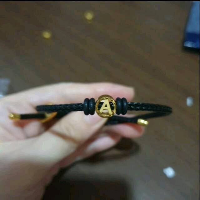 Gelang Tali Inisial Huruf A Bulat Elegant Emas Asli