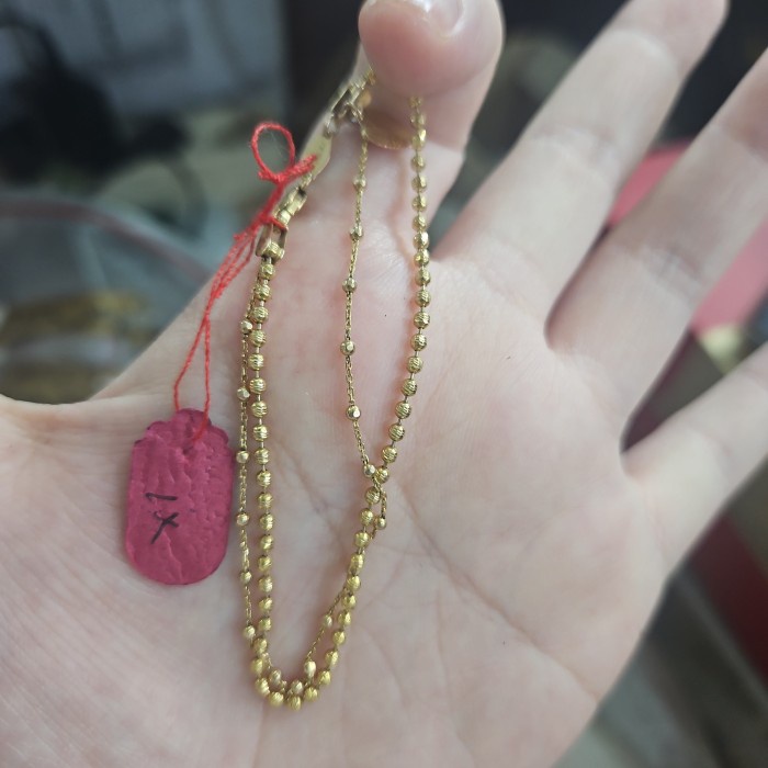 gelang jedar double layer 2 lapis pentol rosegold putih emas asli 375