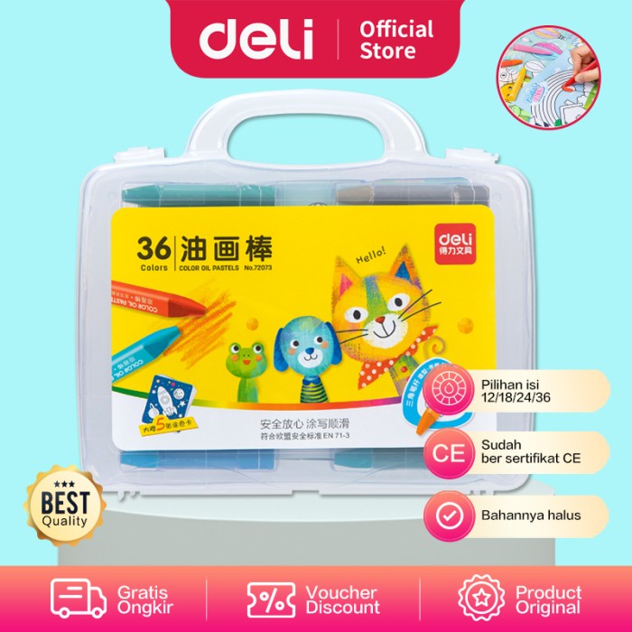

Deli Krayon Oil Pastel 36 Warna 75Mm , Bentuk Segitiga, 72073