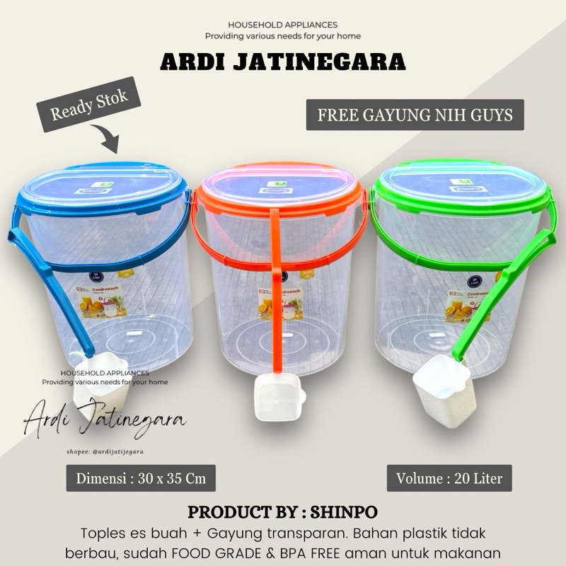 UM1 Shinpo - Toples Es Buah Bulat 20 Liter + Gayung / Tempat Air Es / Aquarium Es Buah