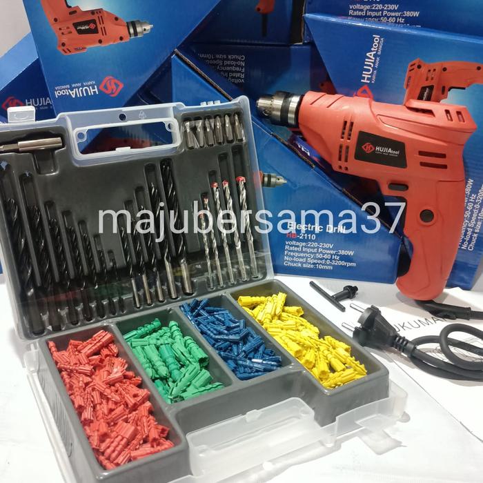 PREMIUM Mesin bor listrik hujia 10mm mata bor lengkap 300pc bor tangan hb2110