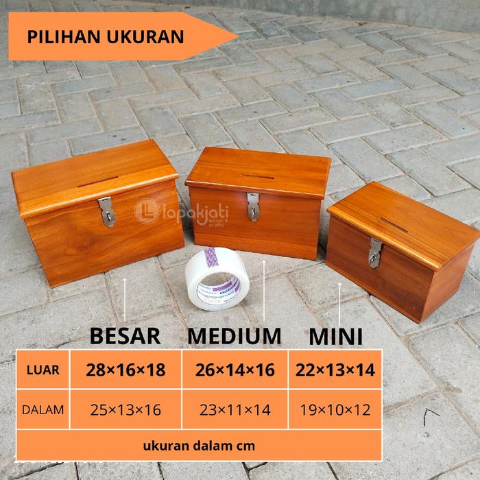 JTTOP" KOTAK AMAL NATURAL MODEL-B KAYU JATI POLOS DENGAN LUBANG UANG - 18 VARIASI UKURAN DAN KUNCIAN