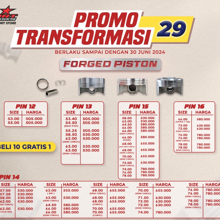 Piston Mentah Brt 52Mm / 55Mm Pin 13