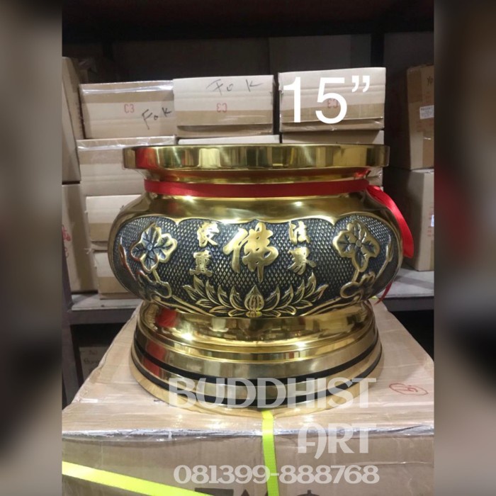 

Tempat Dupa Kuningan/ Hio Lo Hiulo Hiu Lo Kuningan Fo Teratai 15 Inch