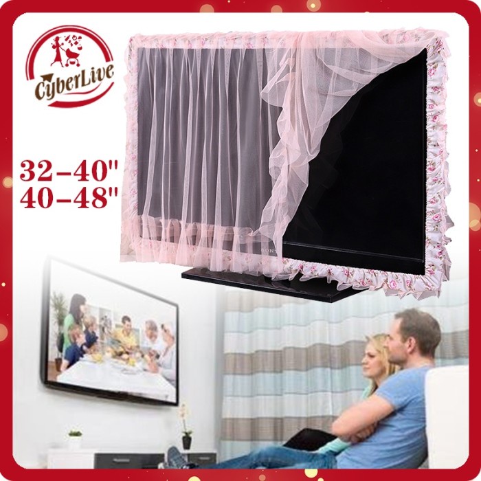 32"-48" Sarung Penutup Tv Led Renda Anti Debu Cover Tv Bahan Kain Lembut Elastis