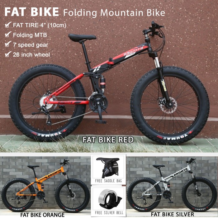 Grosir Fat Bike Mtb Folding Mountain Bicycle 7 Speed Sepeda Gunung Ban Gendut