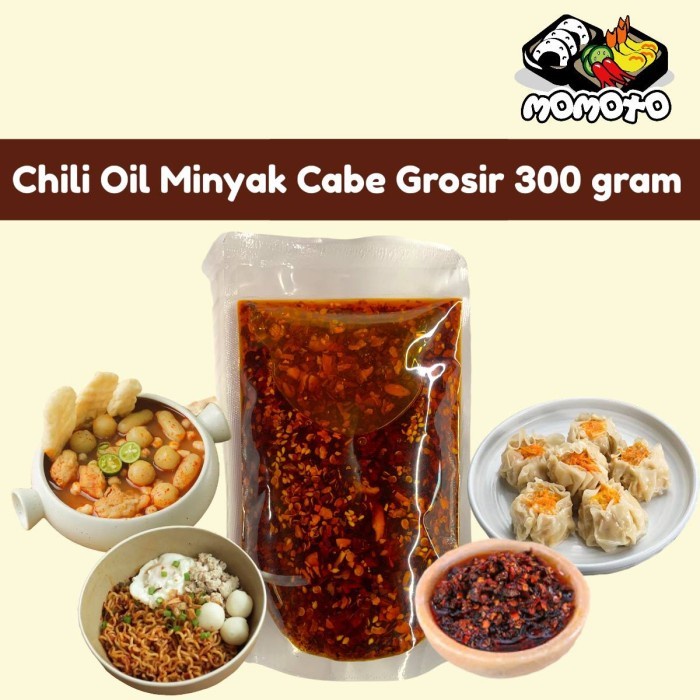 

(BestSeller) Momoto Chili Oil Minyak Cabe 300 gram Dimsum Baso Aci Seblak Ramen Lamien Mie Bakso