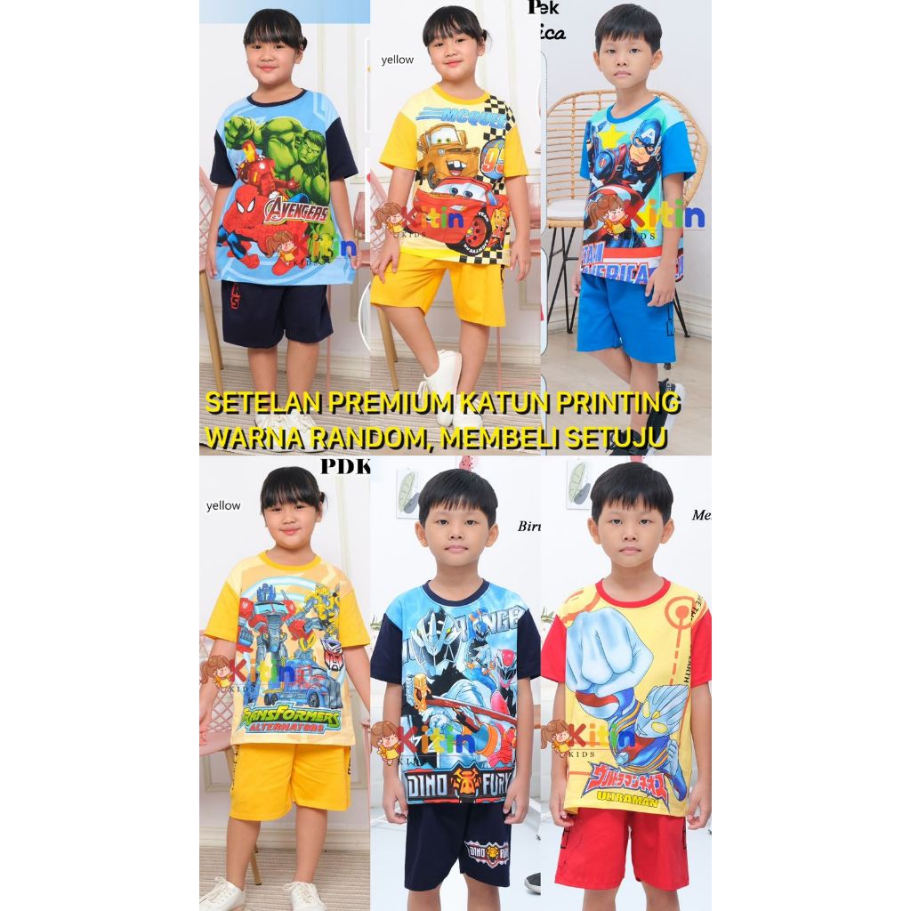 Discount Ok - Setelan Baju Main Dan Harian Anak Cowok/Laki Laki Jumbo 3-12 Tahun Bahan Katun Premium