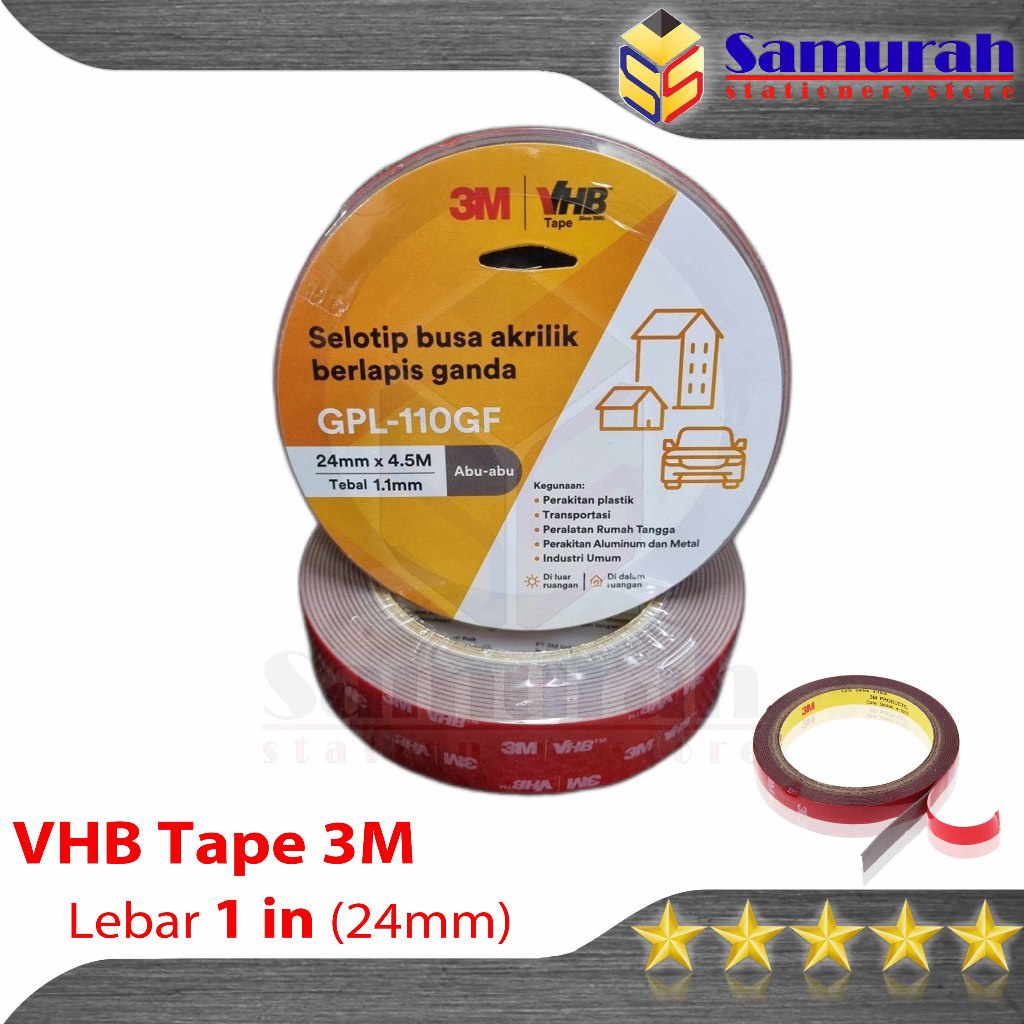 

Double Tape 3M VHB Lebar 24 mm / Foam VHB Tape 3 M - 1 Inch Panjang 4,5 Meter Automotive & Building