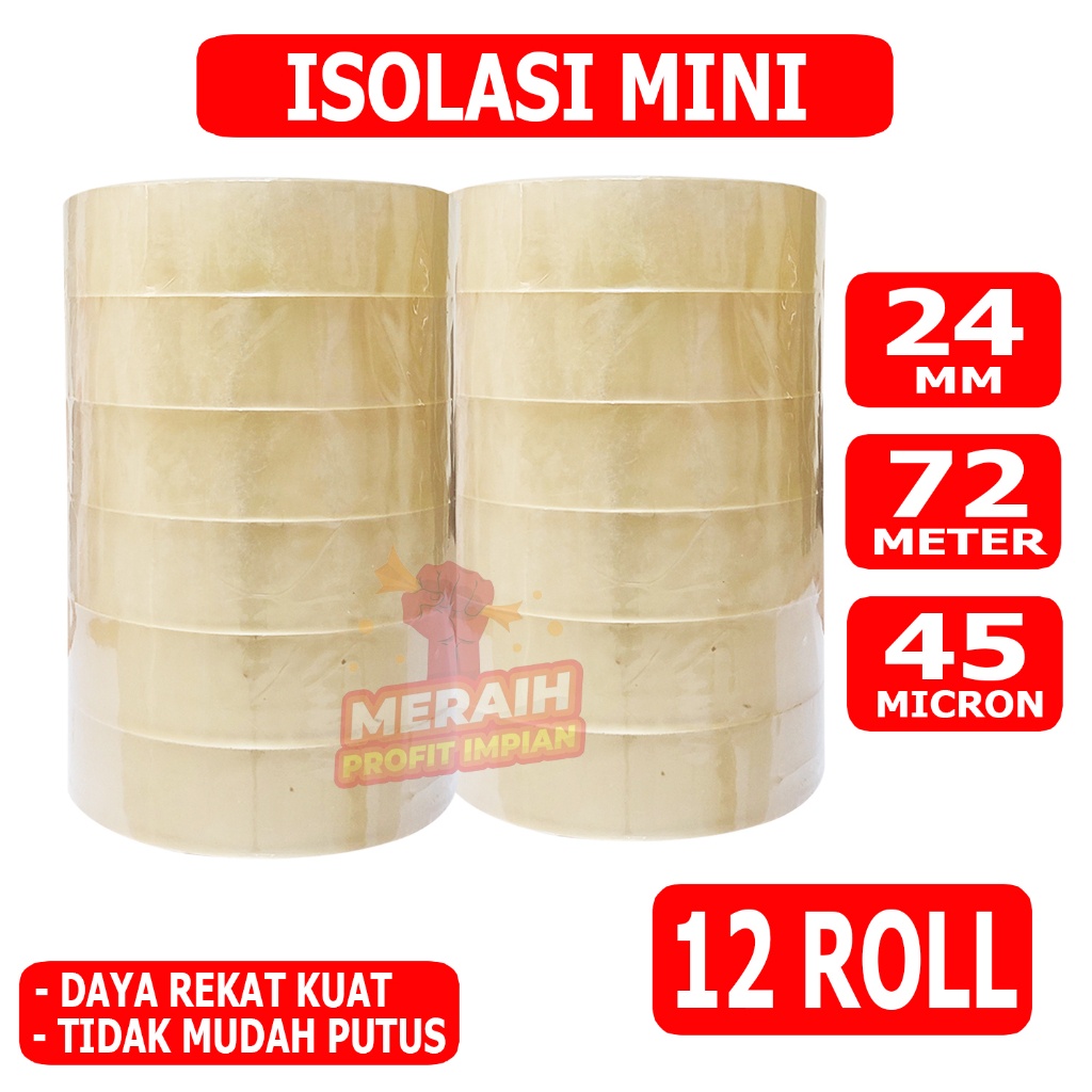 

1 Lusin/12 Pcs - Lakban Isolasi MPI 24 mm x 72 m - Selotip Mini 72 Meter