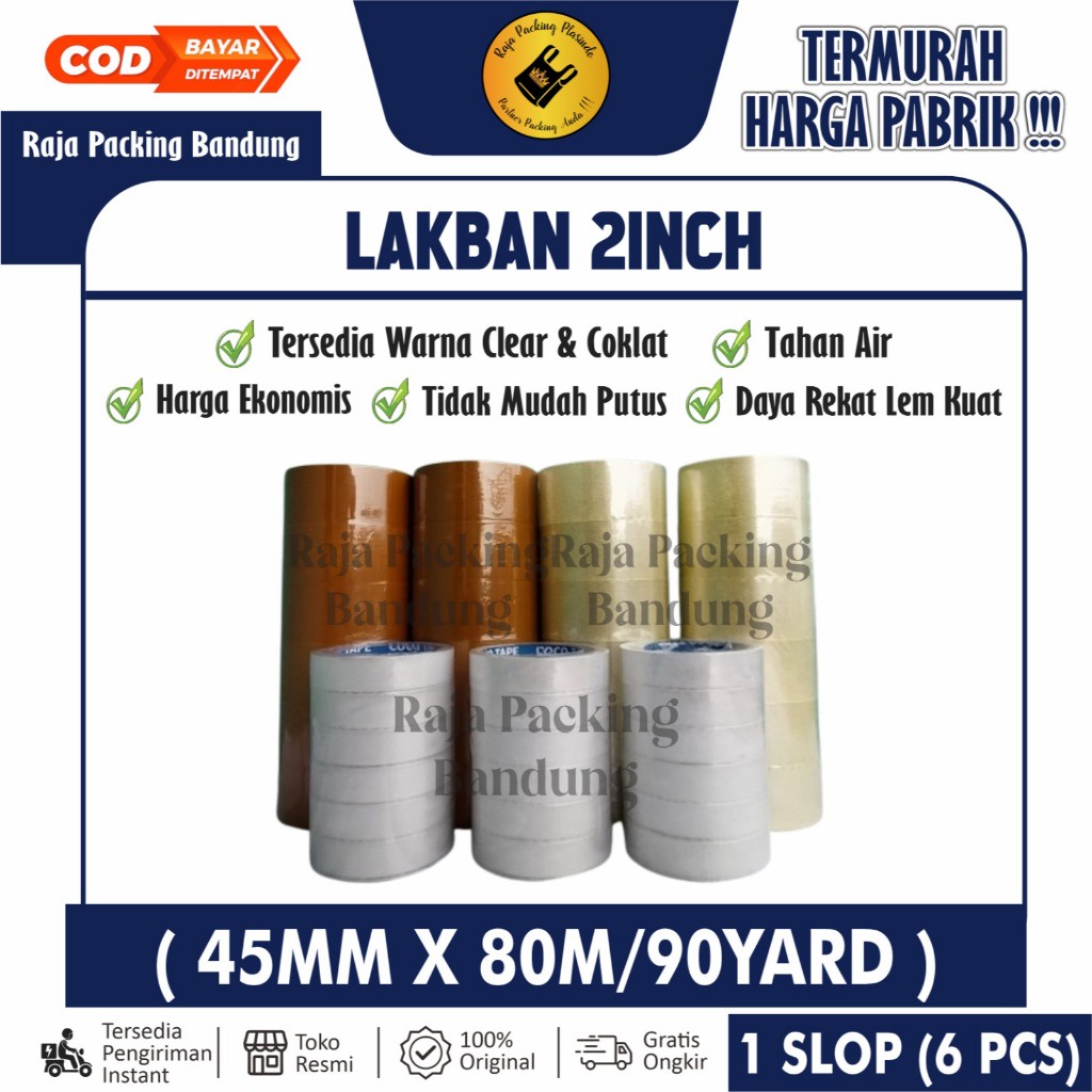 

(1 Slop/6roll) Lakban Bening - Lakban Coklat (45mm X 80m/90yard) Real Lakban Selotip Lakban Murah