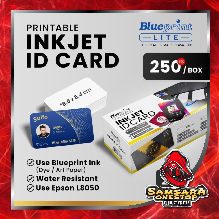 

Kartu Printable Inkjet ID Card Blueprint 8.6x5.4 760 Mic U Epson L8050 L18050 - Kemasan 1 Box