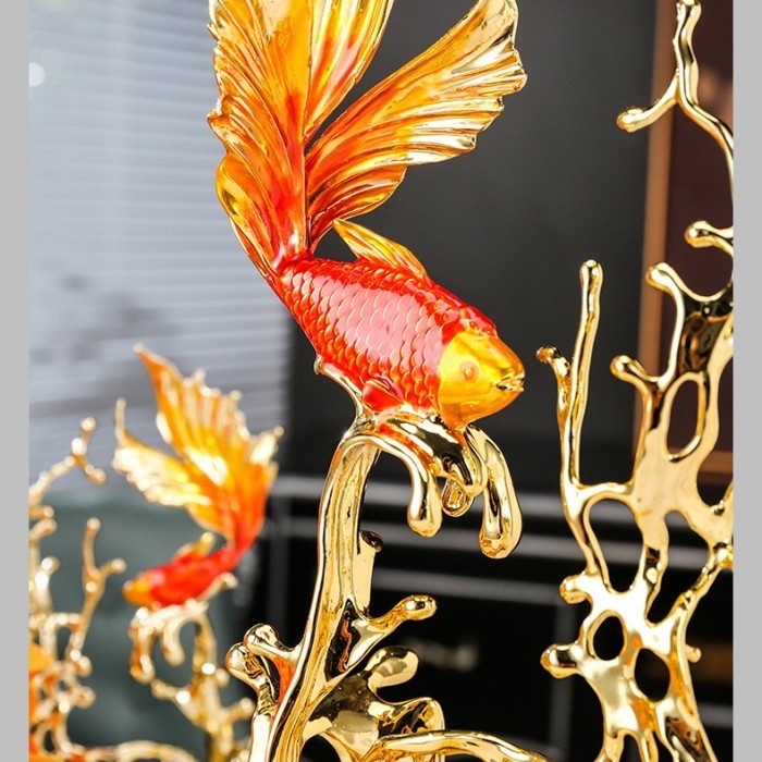 PAJANGAN KERAMIK IKAN KOI MEWAH / DEKORASI PAJANGAN MEJA RUMAH