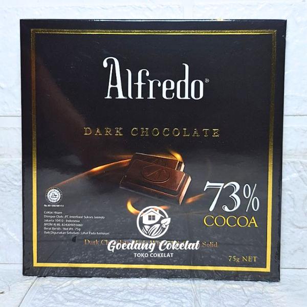 

terbaru !!! alfredo dark chocolate 73% cocoa coklat cokelat hitam manis malaysia kemasan box 75g