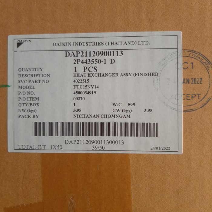 EVAPORATOR INDOOR AC DAIKIN THAILAND FTC15NV14 & FTC20NV14 ORIGINAL