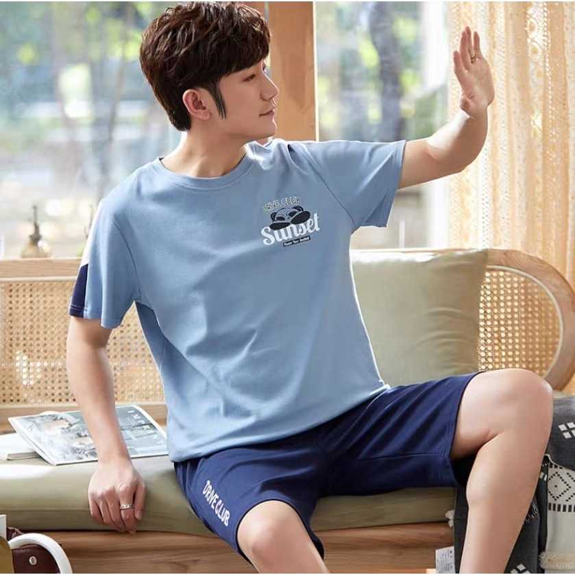 PROMO / Piyama cowok/pria pendek dewasa bahan kaos katun lengan pendek celana pendek