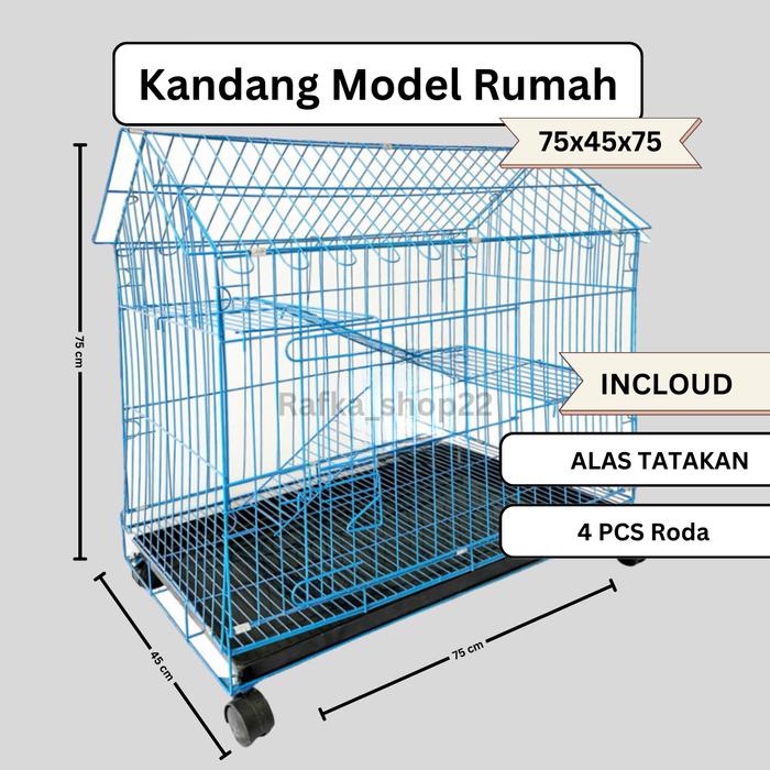 Kandang kucing bentuk rumah ukuran XL 75x45x75 cm besi lipat tebal