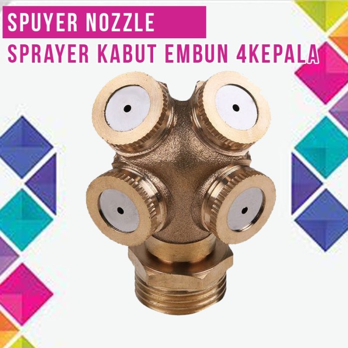 Spuyer Nozzle Sprayer Kabut Embun Kepala 4 Kuningan Untuk Rumah Walet Kandang Ayam Jamur FEFARM