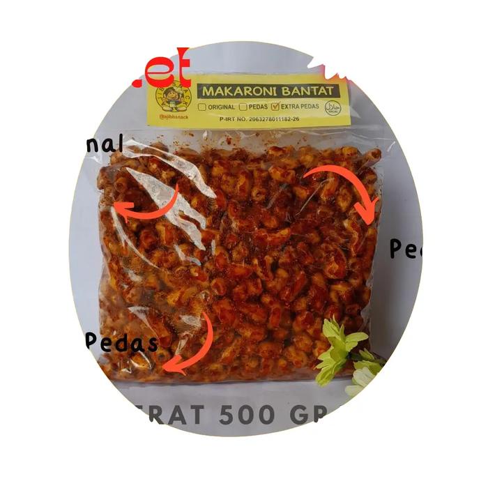 

500gr// Makaroni Bantet/Kriwil pedas gurih daun jeruk Food Snacks Asin Keripik Cemilan Goreng