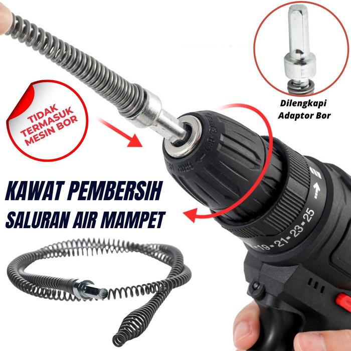 Alat Pembersih Pipa Mampet Pipe Cleaner Kawat Dengan Adaptor Bor