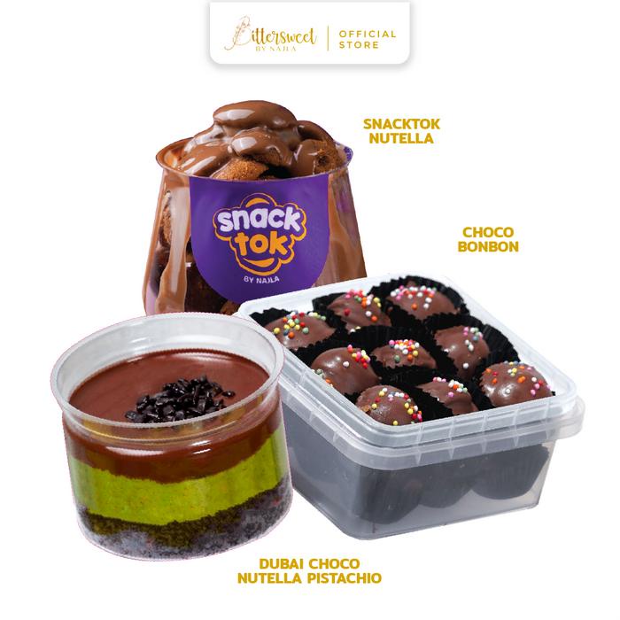 

terbaru !!! [ bittersweet by najla ] dubai nutella pistachio + full cookies nutella + choco bonbon
