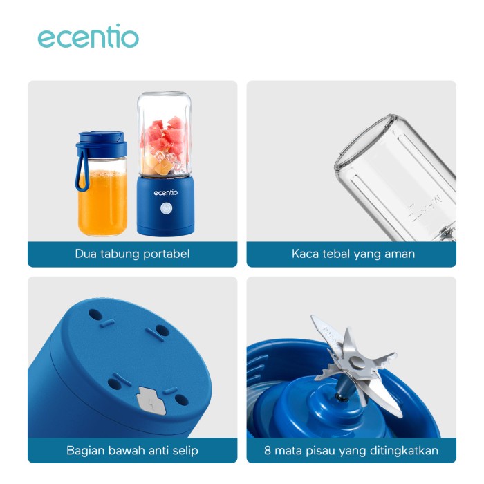 1L Diseny Botol+ Jucier30 Hari WarrantyEcentio Blender 10 Pisau Juicer Kaca Tebal 2 Cup Mini