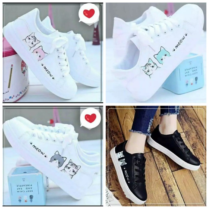SEPATU KETS PRIA WANITA MEOW SEPATU SNEAKER KASUAL PUTIH ANAK CEWE CWO