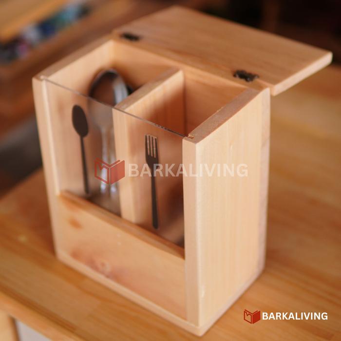 Tempat Sendok Tutup Engsel Cutlery Holder Garpu Sumpit Tertutup Estetik Kayu Minimalis Best Seller